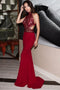 High Neck Mermaid Prom Dress, Open Back Dark Red Lace Evening Dress