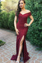 Burgundy Prom Dresses Mermaid Off-the-Shoulder with Split