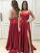 Sexy Backless Long Prom Dress, A-Line Halter Red Evening Dress With Slit