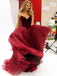 a-line sweetheart burgundy tulle long prom dress with ruched dtp216