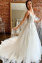 Gorgeous A-line V Neck Tulle Wedding Dresses with Lace Appliques