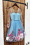 Sky Blue Short Prom Dresses, Sheer Long Sleeves Homecoming Dress With 3D Appliques