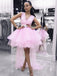 Sweet V-neck Pink Homecoming Dress Short Prom Dresses With Tulle Train