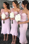 One Shoulder Pink Mermaid Bridesmaid Dresses, Pink Wedding Party Gown