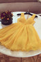 Chic A-line Yellow V-neck Short Homecoming Dresses Graduation Dress