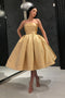 Gold Short Prom Homecoming Dresses Simple Strapless 8th Graduation Dresses