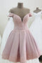 Off Shoulder Pink Short Homecoming Dress with Lace Appliques