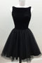 A-line Jewel Prom Dress Short Black Tulle Homecoming Dresses