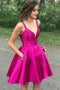 A-line Short Graduation Gown Fuchsia Homecoming Dresses with Pockets