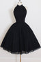 Elegant Black Short Prom Dresses, Halter Homecoming Party Dress