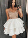 Spaghetti Strap Lace Short Homecoming Dress With Satin Ruffled