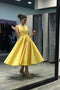 Yellow A-line Tea Length Homecoming Dress, Simple Short Prom Dress