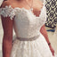 Off-Shoulder Ball Gown Wedding Dresses, V-neck Applique Beading Tulle Bridal Gown