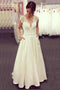 A-line V-neck Lace Top Ivory Wedding Dresses Satin Skirt With Pockets