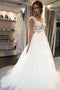 Delicate Boho Wedding Dresses Sheer Round Neck Tulle Bridal Gowns