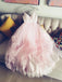 Simple A-line V-neck Tulle Pink Prom Dress, Princess Pink Bridal Gown