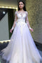 A Line Long Sleeves Round Neck Tulle Wedding Dresses With Lace Appliques