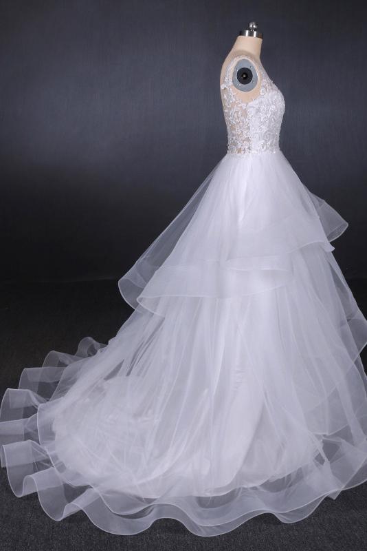 Princess V Neck Tulle Backless Wedding Dresses With Layered