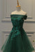 Off Shoulder Dark Green Short Party Dress, Tulle Homecoming Dress