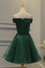 Off Shoulder Dark Green Short Party Dress, Tulle Homecoming Dress