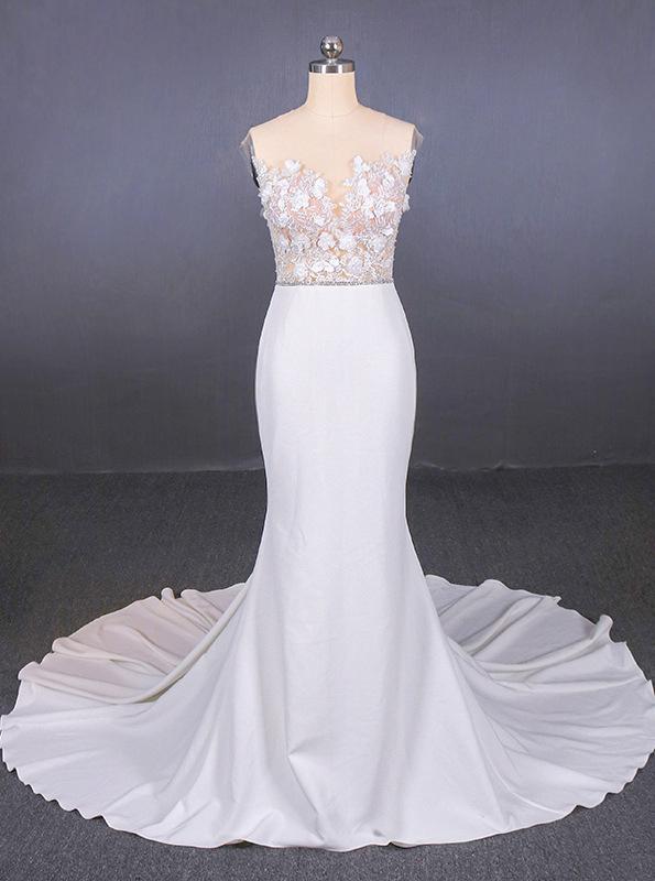 See-Through Neckline Lace Appliques Mermaid Wedding Dresses