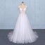 Tulle Beach Wedding Dresses with Appliques, V-neck Backless Bridal Dress