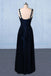 New Flower Straps V-neck Navy Blue Long Prom Evening Dresses