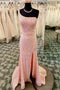 Pink Sequin Backless One Shoulder High Slit Prom Dresses, Sparkly Long Mermaid Dresses