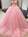 pink quinceanera dresses tulle sweetheart long prom dress dtp895