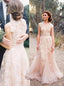 A-line V-neck Tulle Sleeveless Wedding Dress with Lace Appliques