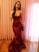 Sleek Mermaid Red Long Prom Dresses, Spaghetti Straps Evening Party Dresses