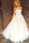 Strapless Appliques Long Prom Wedding Dress with Beading Waist