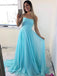 simple spaghetti straps ice blue chiffon long prom dresses dtp904