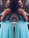 Simple Spaghetti Straps Ice Blue Chiffon Long Prom Dresses