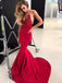 Sexy Spaghetti Straps Evening Gown Red Mermaid Prom Dress with Beading