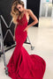 Sexy Spaghetti Straps Evening Gown Red Mermaid Prom Dress with Beading