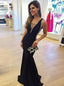 Sexy Mermaid Deep V-Neck Black Long Evening Dress