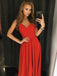 A-Line Spaghetti Straps Backless Red Long Prom Dress