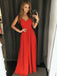 A-Line Spaghetti Straps Backless Red Long Prom Dress