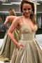 Sparkly Spaghetti-straps V-neck Satin Lace Up Prom Pageant Dresses