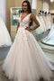 Charming A-Line V-Neck Appliqued Ball Gown Tulle Wedding Dress