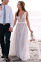 A-Line Sheer Round Neck Illusion Back Tulle Beach Wedding Dress