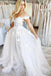 off shoulder lace appliques tulle wedding dresses a-line long bridal dresses dtw425