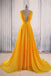 a-line yellow long prom gown cross-back chiffon evening dress dtp909