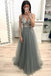 sparkly a-line v-neck beading dusty grey long prom party dresses dtp957