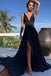 sexy evening dress with split simple a-line v-neck long black prom dress dtp989