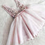 tulle pink homecoming dress applique v-neck short prom dress dth132