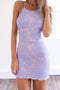 Lavender Lace Sheath Short Party Gown Homecoming Dresses With Backless