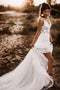 Ivory V Neck Tulle Backless Bridal Dress A Line Wedding Dresses With Lace Applique