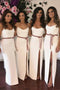 Spaghetti Straps Floor-Length Sheath Bridesmaid Dresses with Split